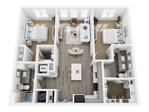 Floor plan for 2 beds, 2 baths, 1083 sqft